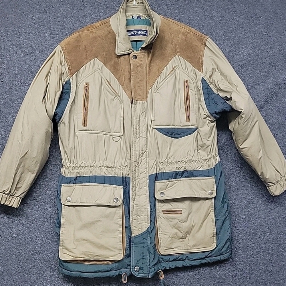 Vintage Mighty Mac Cotton And Leather Men’s XL Coat Tan & Green Work Coat